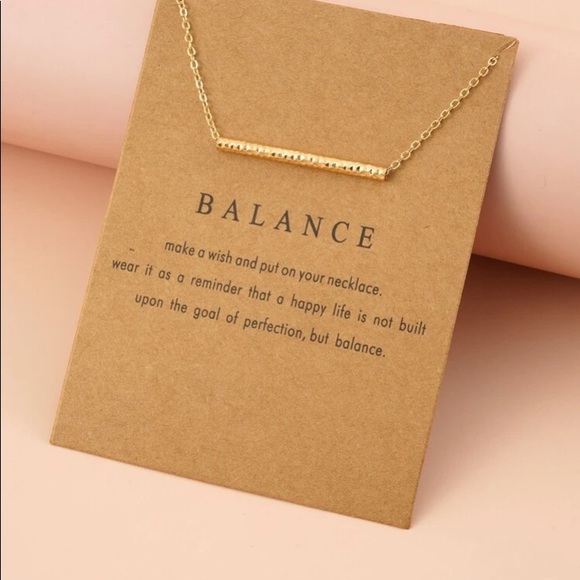 Gold Horizontal Bar Necklace w/Balance Motivational Card - Picture 1 of 4